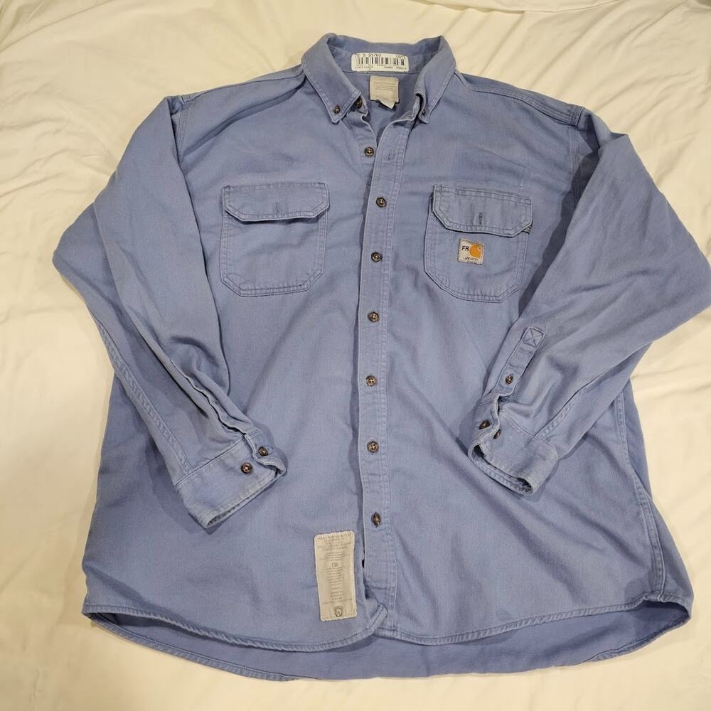 Lot Of 4 Carhartt Flame Resistant FR Shirt Mens XL Long Sleeve Light Blue READ